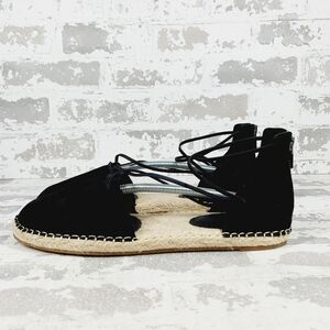 New Eileen Fisher Black Leather Lace Up Espadrilles C281